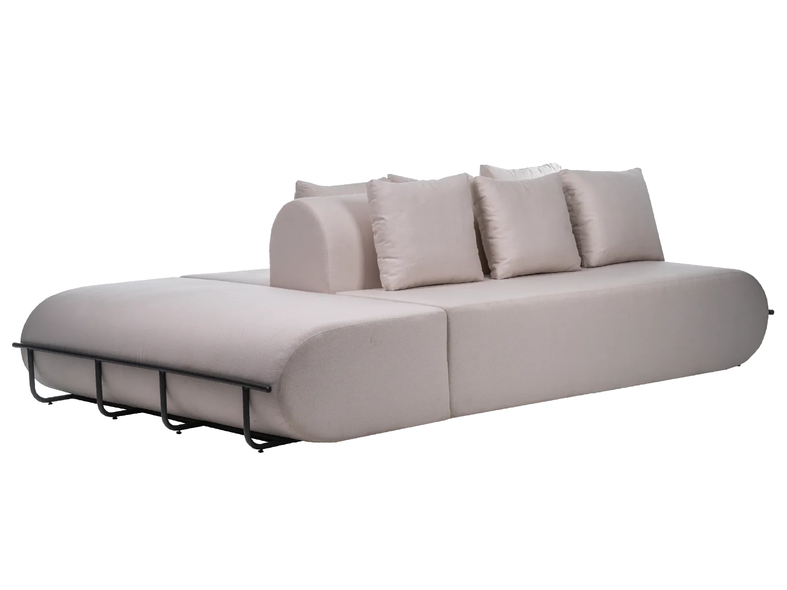 Sofá Bipartido Gomus As peças da coleção Gomus se constroem, literalmente, em gomos. O sofá, o sofá bipartido e a poltrona oferecem uma alternativa de conforto proposta em peças que parecem se encaixar umas nas outras através de um delicado fio condutor de alumínio.