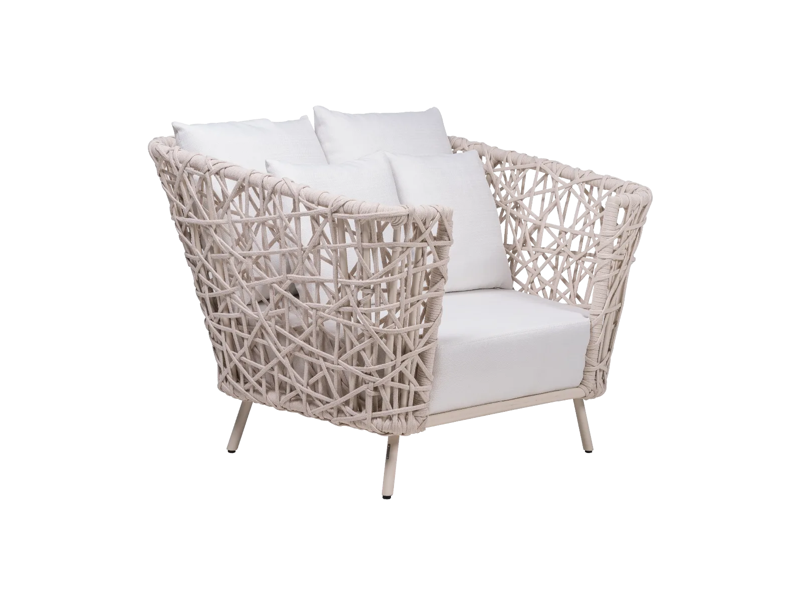 Poltrona Anet Poltrona Anet A coleção Anet, composta de sofá e poltrona, inspira-se nas rendas e redes para criar peças que promovem a leveza e a permeabilidade visual. Além disso, a aleatoriedade da construção da sua trama torna cada peça única, elevando a individualidade do processo artesanal.